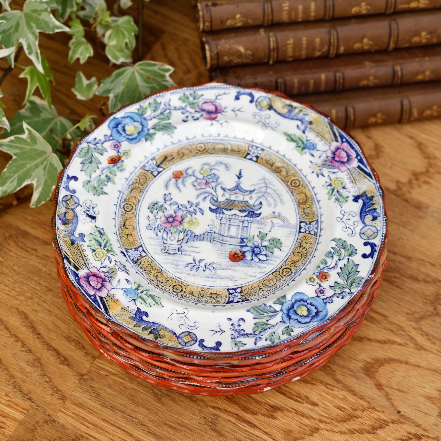 French Antique Ironstone 688 Decor Japonisant CM Creil et Montereau Small Plate terre de fer Faience