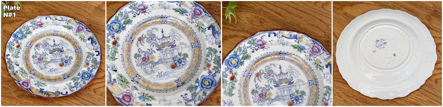 French Antique Ironstone 688 Decor Japonisant CM Creil et Montereau Small Plate terre de fer Faience