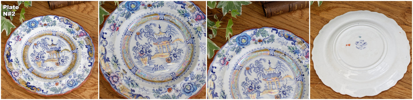 French Antique Ironstone 688 Decor Japonisant CM Creil et Montereau Small Plate terre de fer Faience