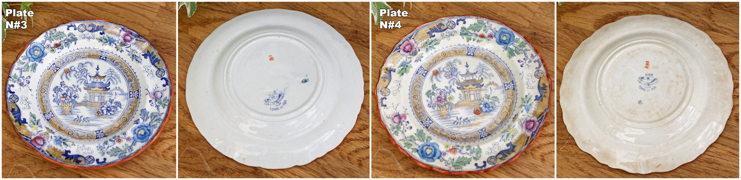 French Antique Ironstone 688 Decor Japonisant CM Creil et Montereau Small Plate terre de fer Faience