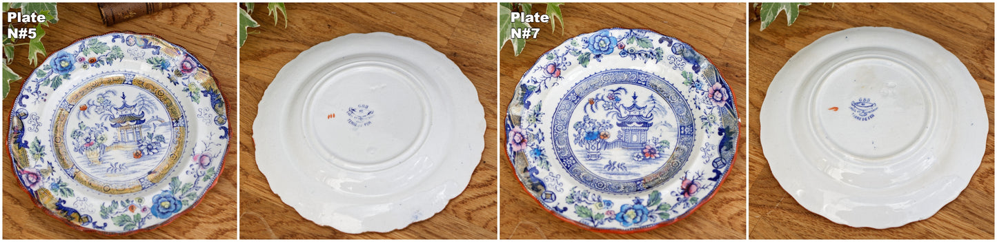 French Antique Ironstone 688 Decor Japonisant CM Creil et Montereau Small Plate terre de fer Faience
