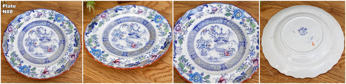 French Antique Ironstone 688 Decor Japonisant CM Creil et Montereau Small Plate terre de fer Faience