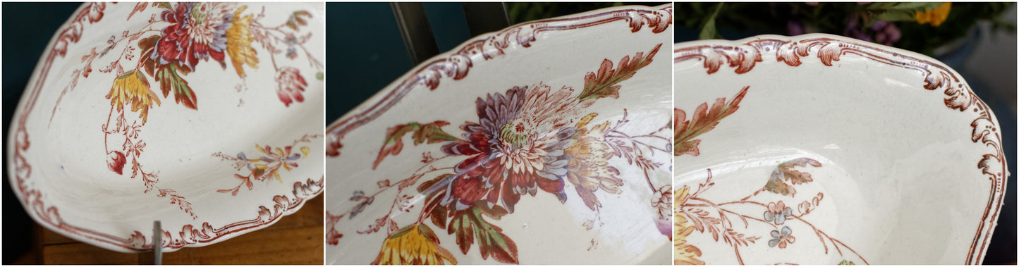 ALTHEA B&S Jules Etienne fils RARE Collectible English Antique Ironstone Polychrome Oval Serving Pieces Ravier Sauciere terre de fer faience