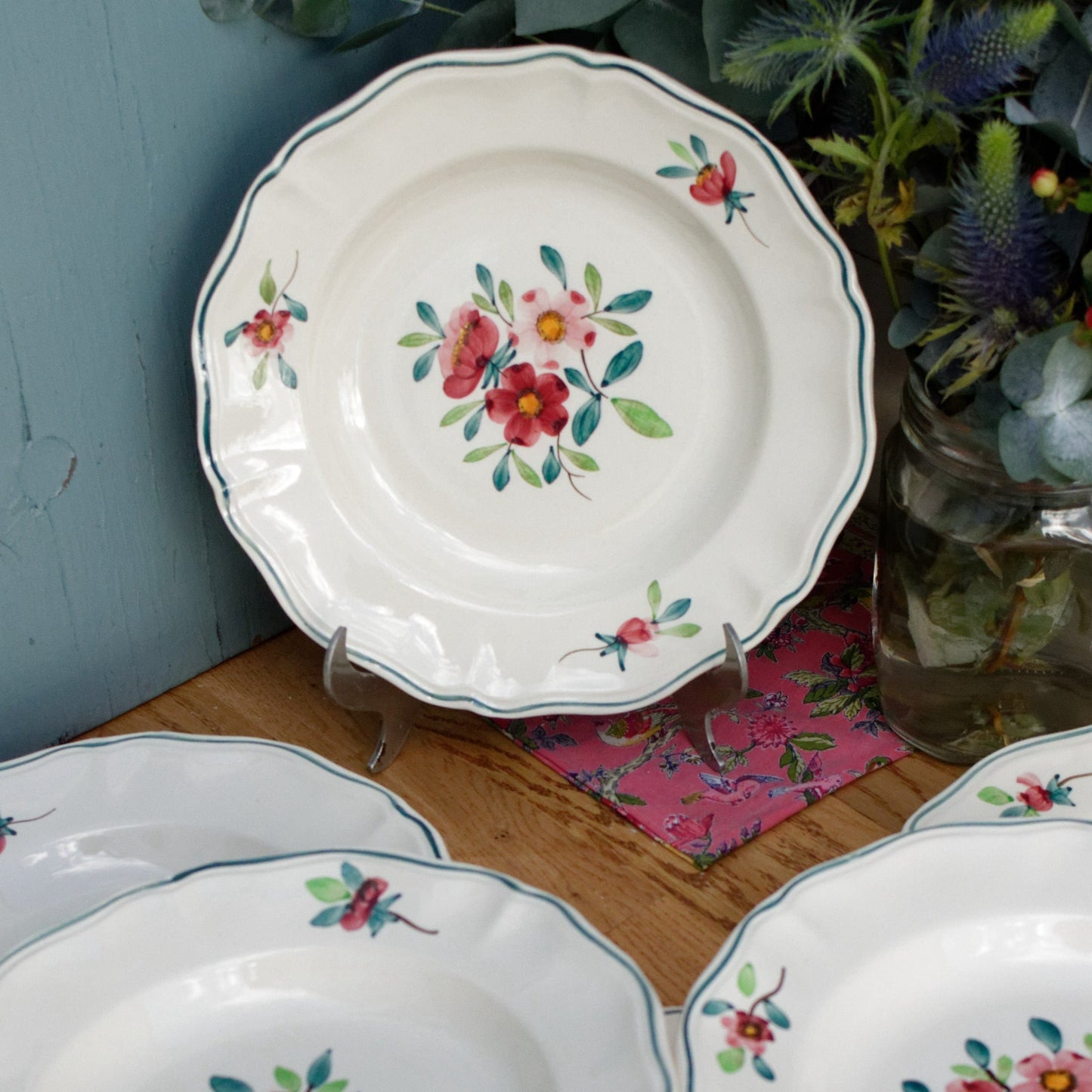 French Ironstone Hand-Painted Plate AMAZONAS Sarreguemines Peint a la main terre de fer