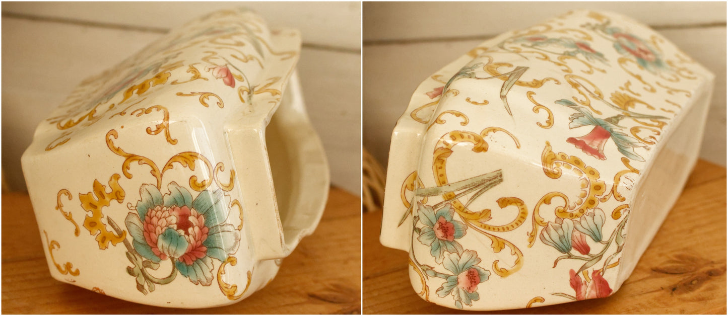 Faienceries D'Onnaing NORD France ~ Français vintage BARBOTINE Ironstone Grand Pot de Jardin ~ Surface en relief peinte à la main