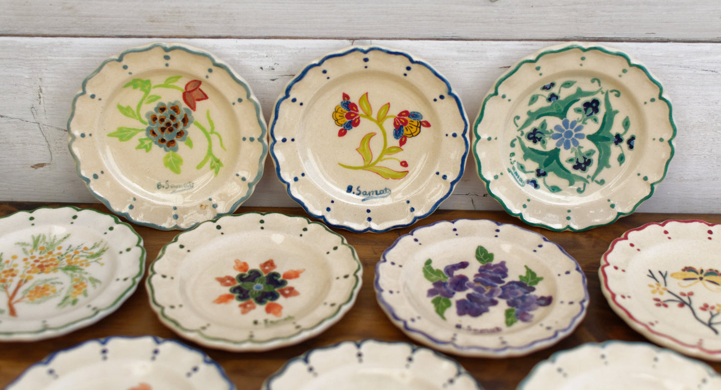 1939 BERTHE SAMAT (B.Samat B.S) Art by Atleier Cezanne Marseille French Vintage Hand-Painted Faience Ironstone Small "Mini" Decorative Plate Signed by Artist