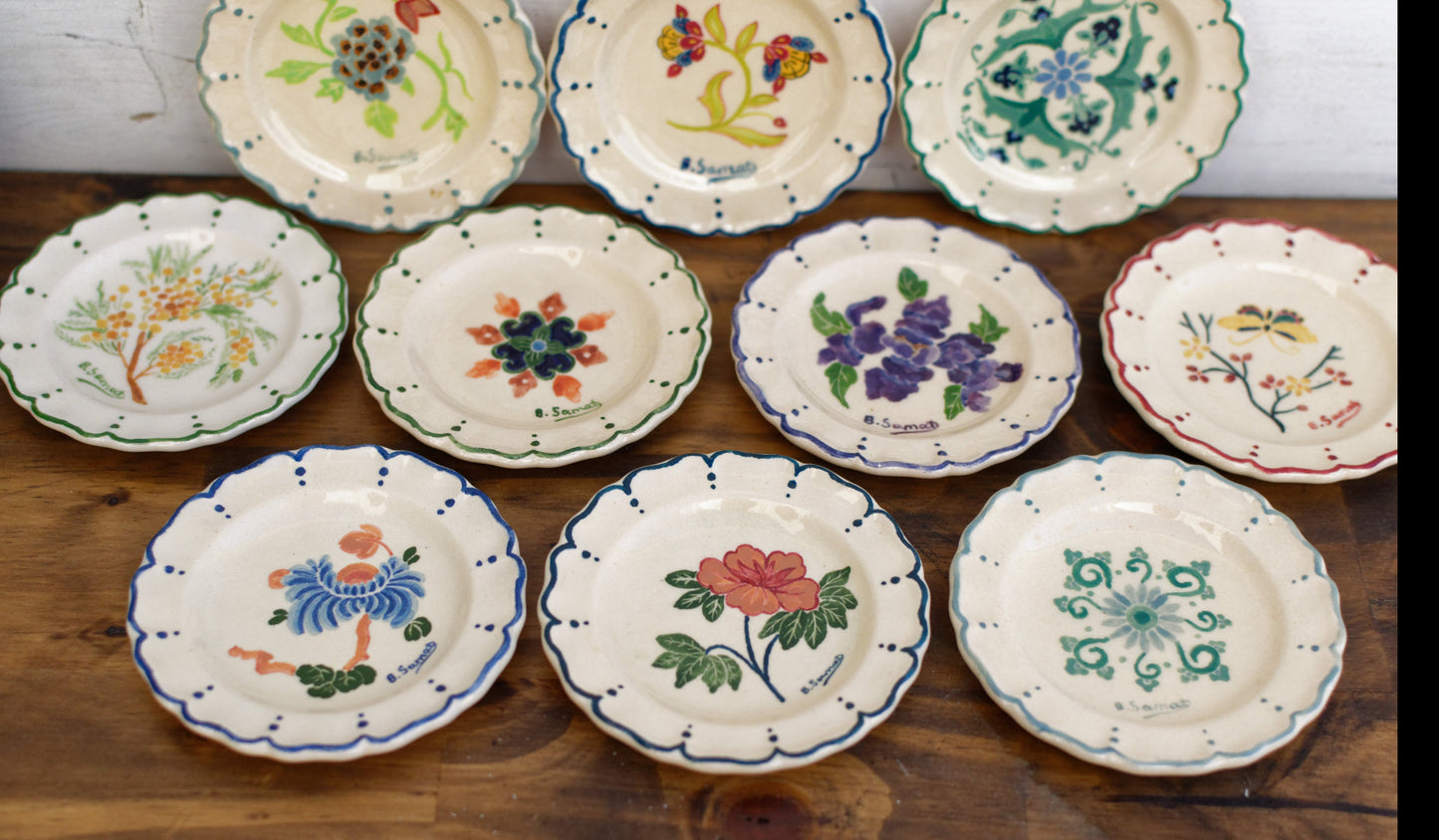 1939 BERTHE SAMAT (B.Samat B.S) Art by Atleier Cezanne Marseille French Vintage Hand-Painted Faience Ironstone Small "Mini" Decorative Plate Signed by Artist