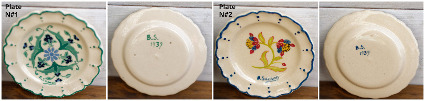 1939 BERTHE SAMAT (B.Samat B.S) Art by Atleier Cezanne Marseille French Vintage Hand-Painted Faience Ironstone Small "Mini" Decorative Plate Signed by Artist