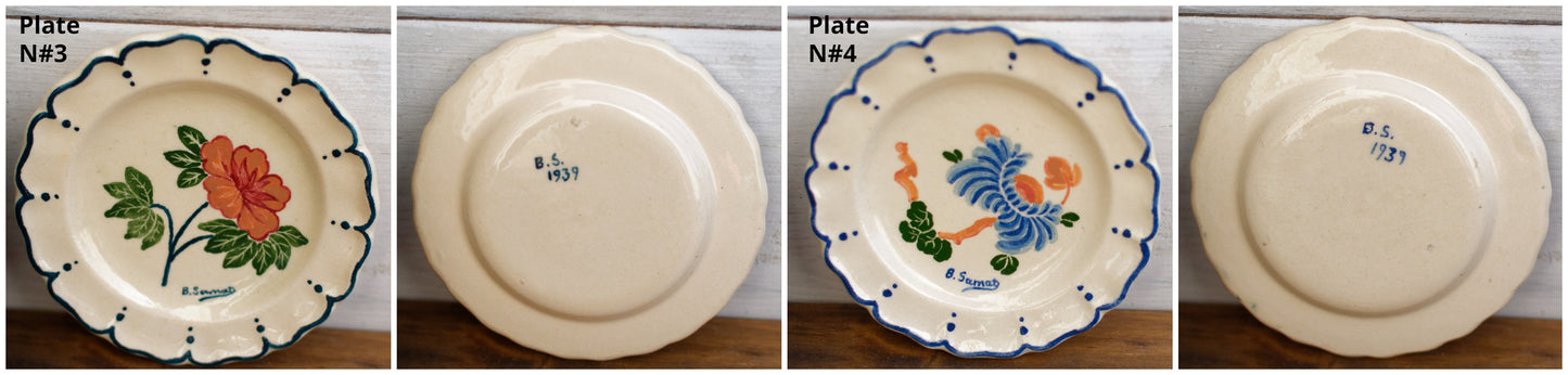 1939 BERTHE SAMAT (B.Samat B.S) Art by Atleier Cezanne Marseille French Vintage Hand-Painted Faience Ironstone Small "Mini" Decorative Plate Signed by Artist