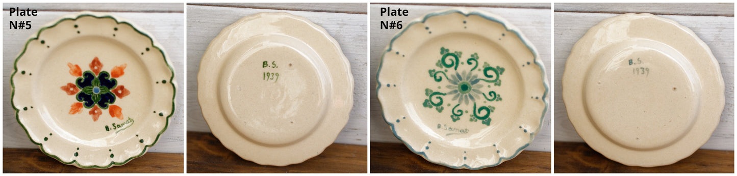 1939 BERTHE SAMAT (B.Samat B.S) Art by Atleier Cezanne Marseille French Vintage Hand-Painted Faience Ironstone Small "Mini" Decorative Plate Signed by Artist