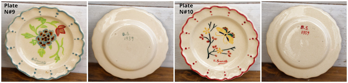 1939 BERTHE SAMAT (B.Samat B.S) Art by Atleier Cezanne Marseille French Vintage Hand-Painted Faience Ironstone Small "Mini" Decorative Plate Signed by Artist