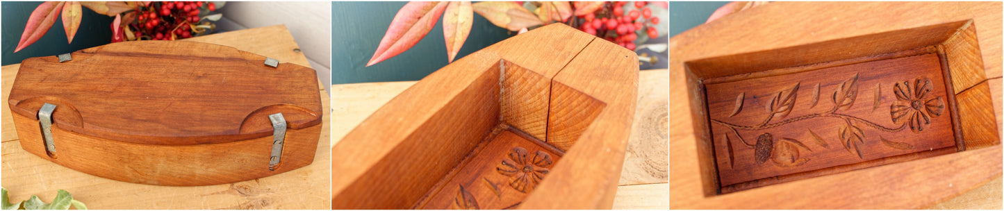 French Vintage Wooden Hand-Carved Butter Mold (Mould) Medium Stamp Leave Design