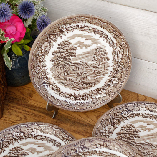 BARRATS of Straffordshire England English Vintage Ironstone Fine China Brown Transferware Dinner Plate Made in England