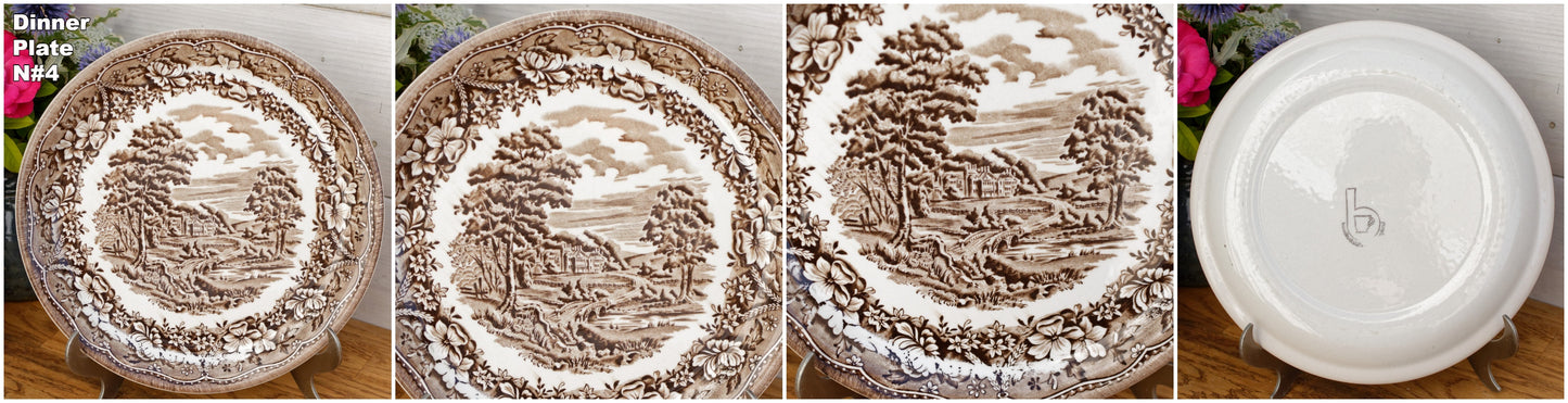 BARRATS of Straffordshire England English Vintage Ironstone Fine China Brown Transferware Dinner Plate Made in England