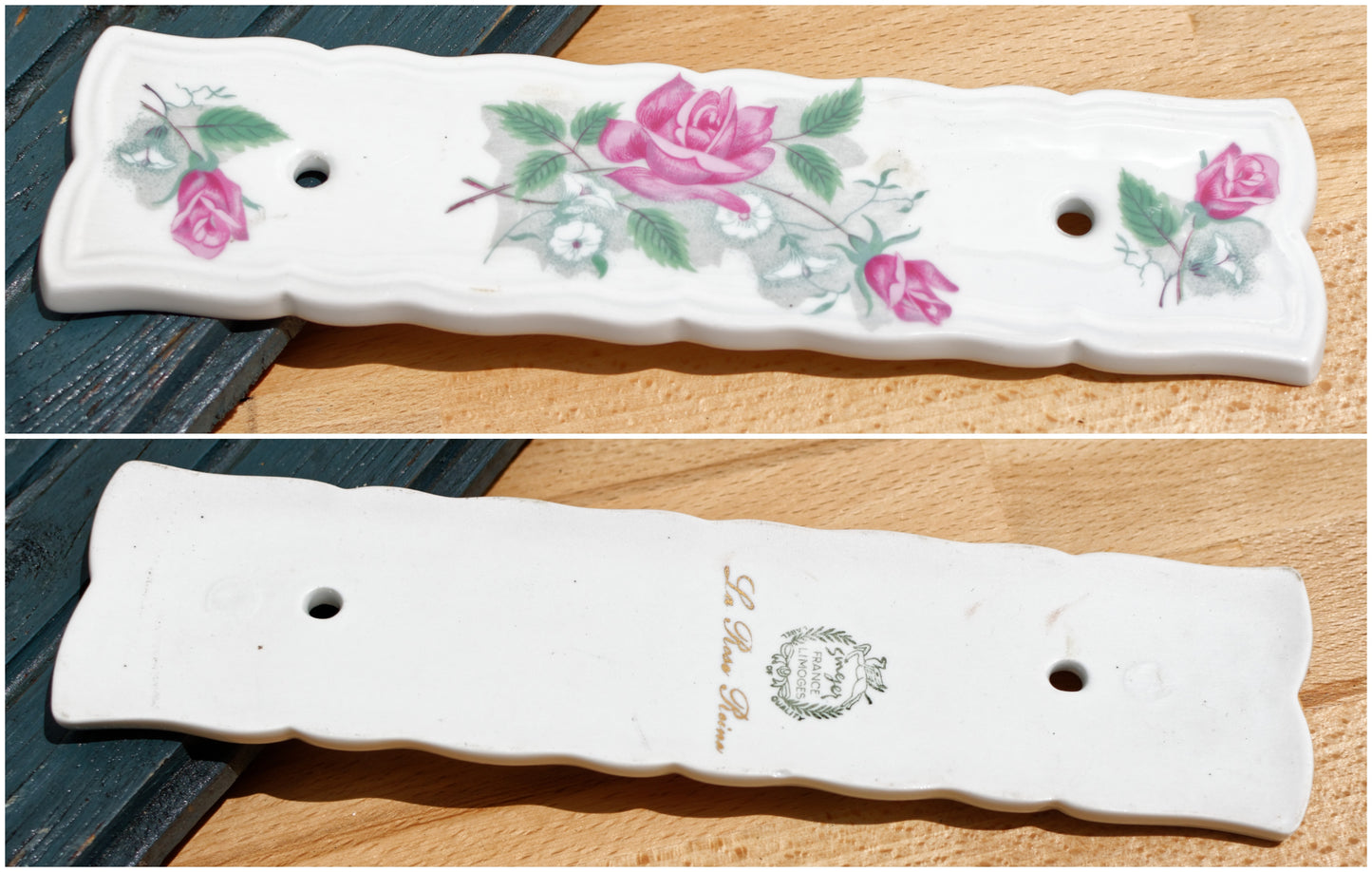 SINGER Limoges France La Rose Reine French Vintage Fine Porcelain Bathroom Accessories Set of 4 pieces C'est un decor