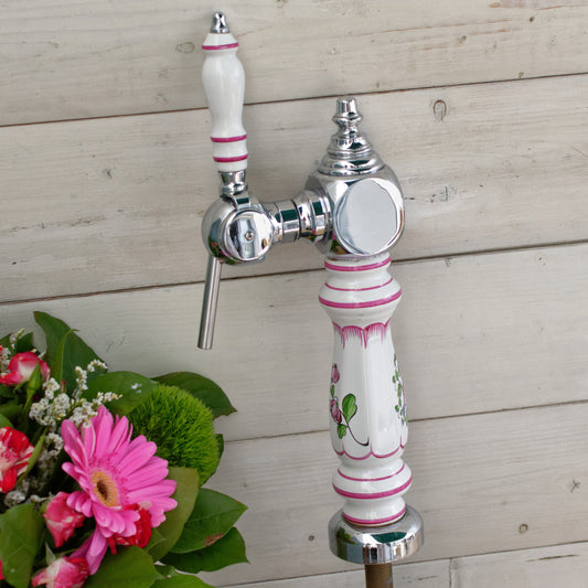 フランスのヴィンテージ真鍮磁器 1 タップ ビール ドラフト ポンプ (ポンペ) タワー ディスペンサー ~ 収集価値のあるバー用品アクセサリー