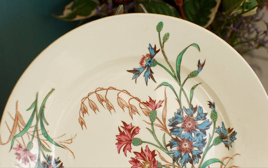 BLEUET K&G (Keller et Guérin) Lunéville French Antique Ironstone Polychrome Dinner Plate Terre de Fer en Faience