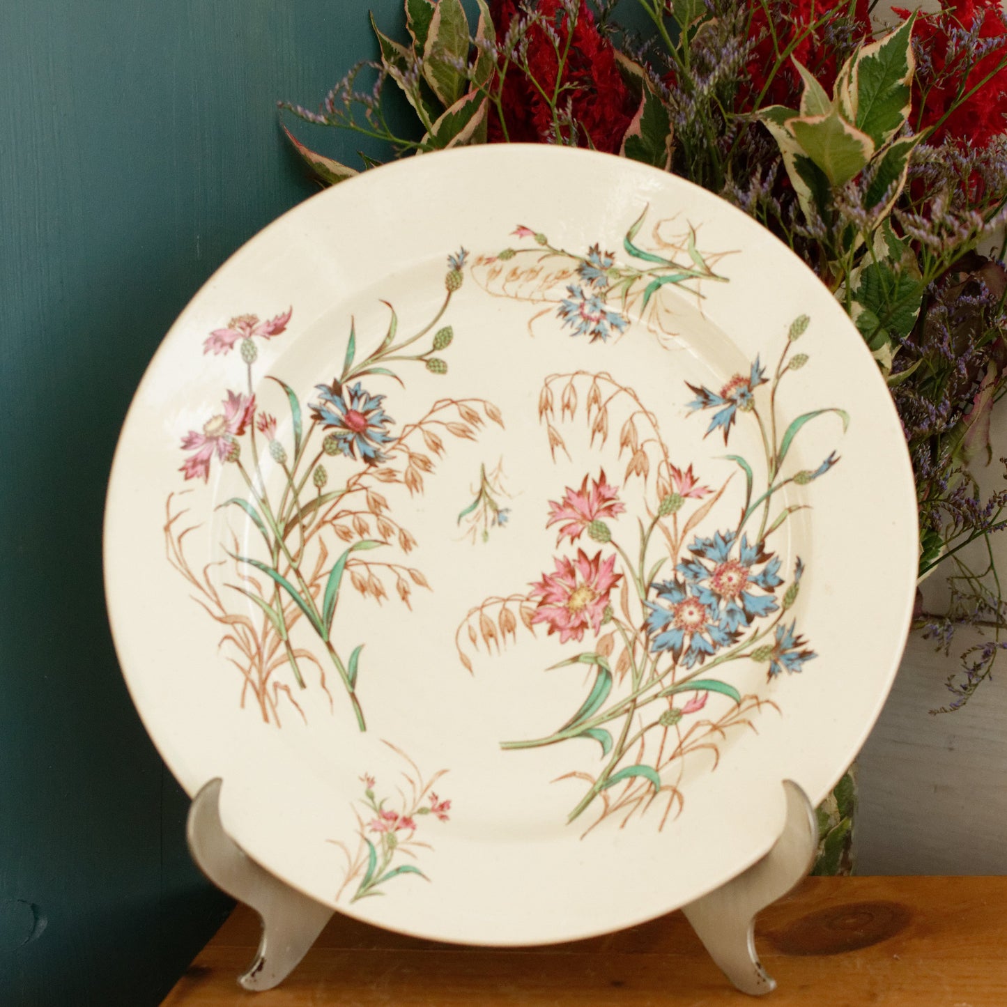 BLEUET K&G (Keller et Guérin) Lunéville French Antique Ironstone Polychrome Serving Plate Terre de Fer en Faience