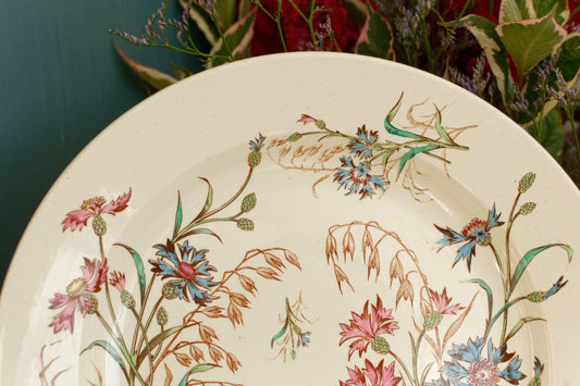 BLEUET K&G (Keller et Guérin) Lunéville French Antique Ironstone Polychrome Serving Plate Terre de Fer en Faience