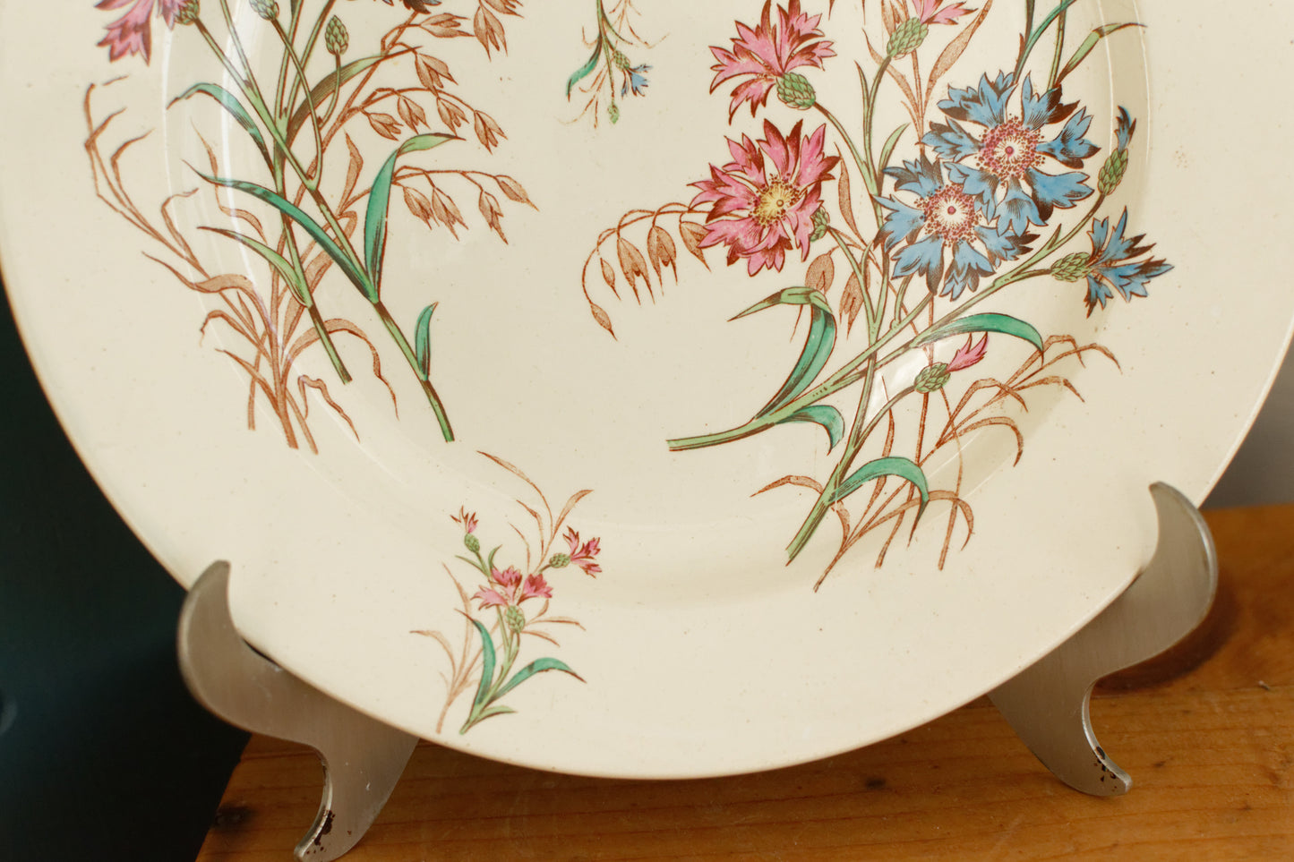 BLEUET K&G (Keller et Guérin) Lunéville French Antique Ironstone Polychrome Serving Plate Terre de Fer en Faience