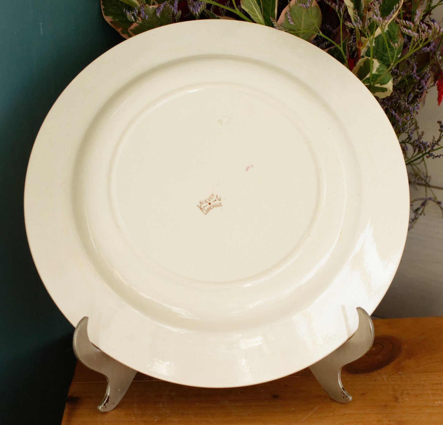 BLEUET K&G (Keller et Guérin) Lunéville French Antique Ironstone Polychrome Serving Plate Terre de Fer en Faience