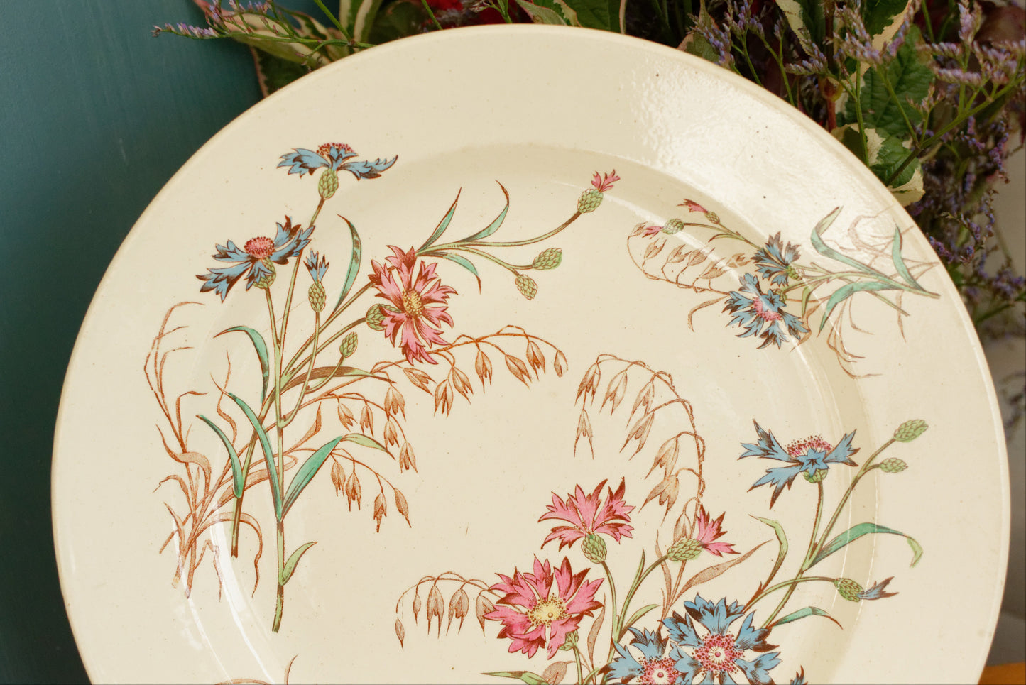 BLEUET K&G (Keller et Guérin) Lunéville French Antique Ironstone Polychrome Serving Plate Terre de Fer en Faience