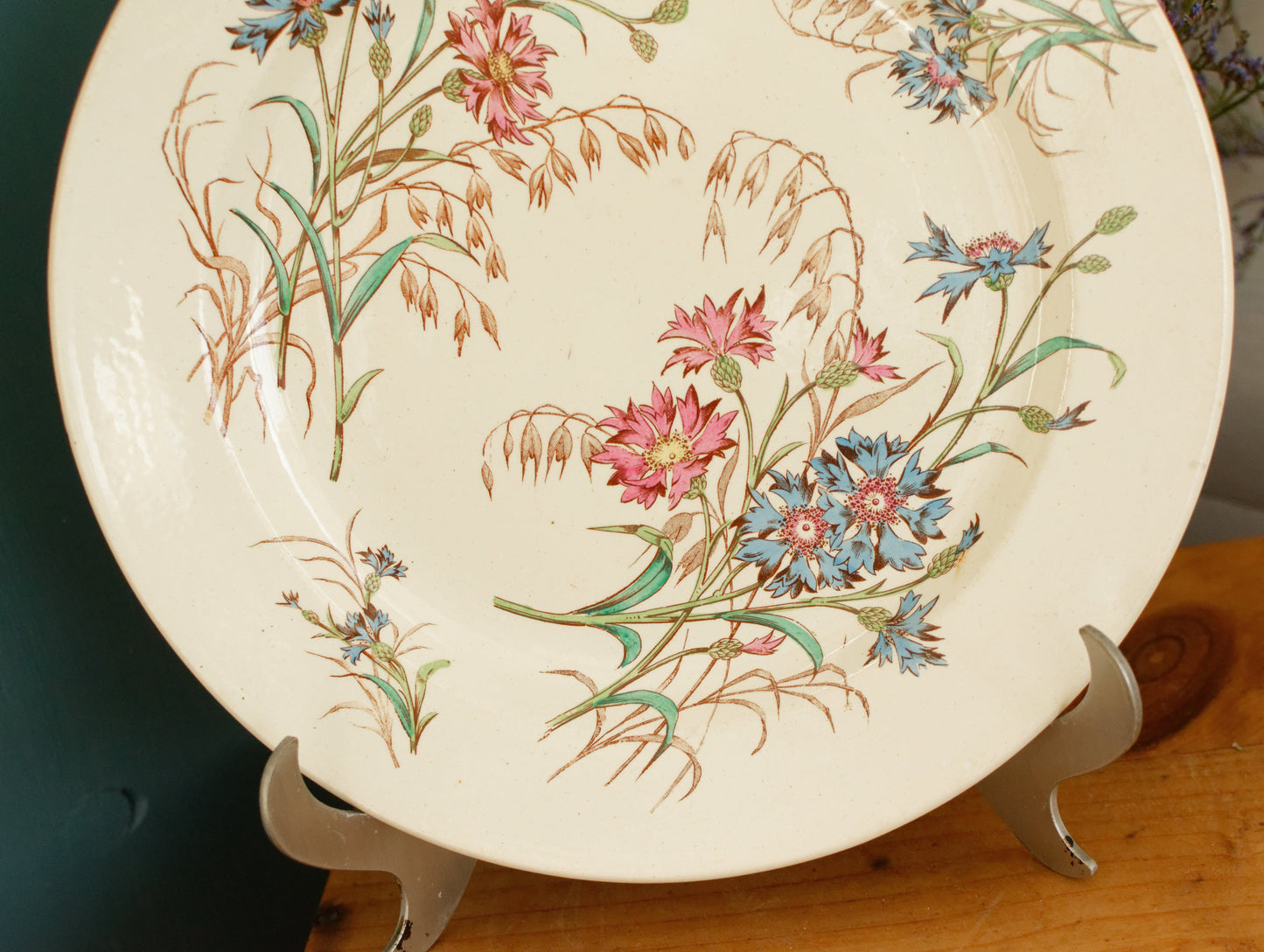 BLEUET K&G (Keller et Guérin) Lunéville French Antique Ironstone Polychrome Serving Plate Terre de Fer en Faience