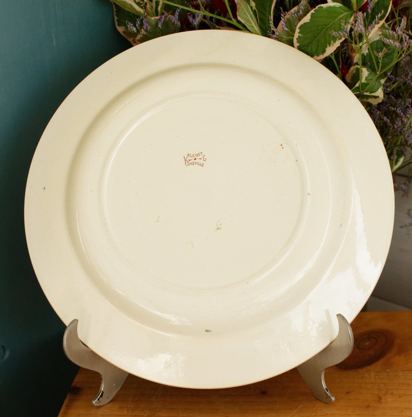BLEUET K&G (Keller et Guérin) Lunéville French Antique Ironstone Polychrome Serving Plate Terre de Fer en Faience