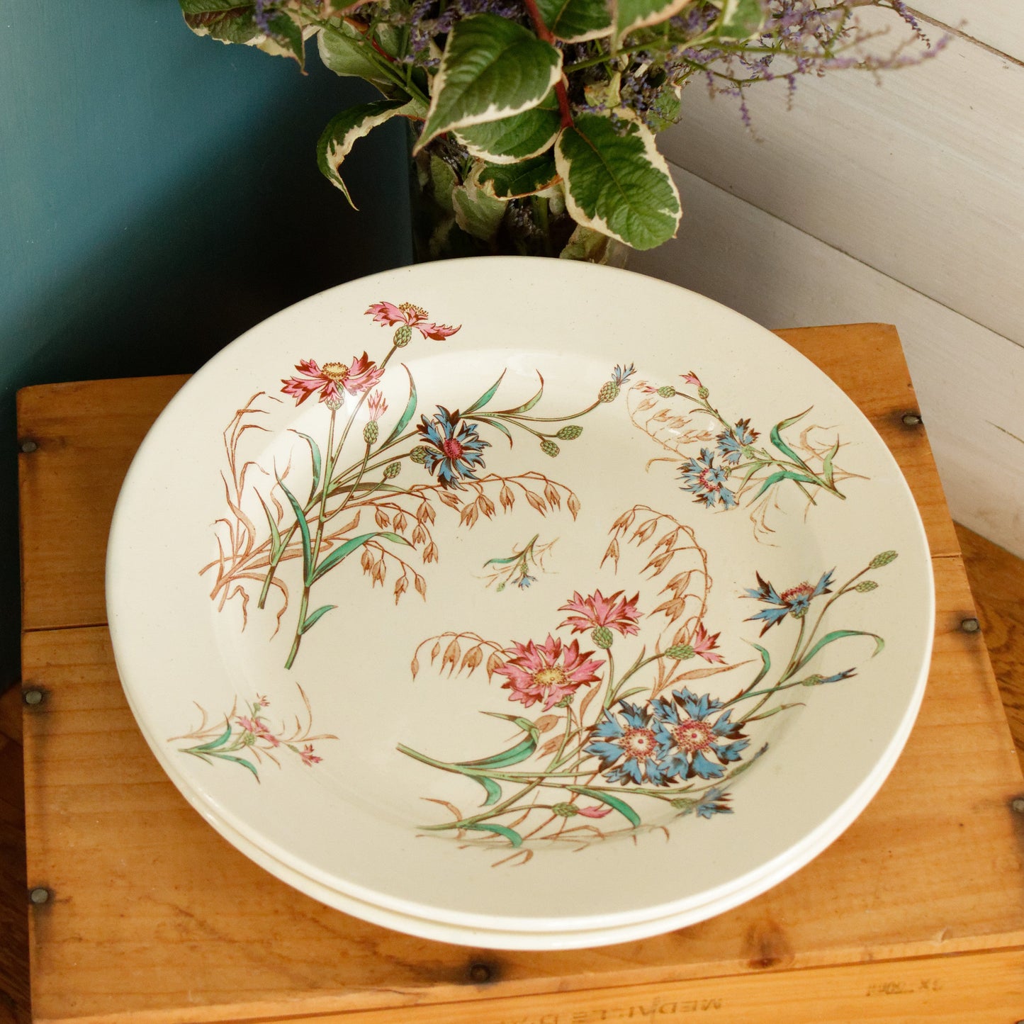 BLEUET K&G (Keller et Guérin) Lunéville French Antique Ironstone Polychrome Serving Plate Terre de Fer en Faience