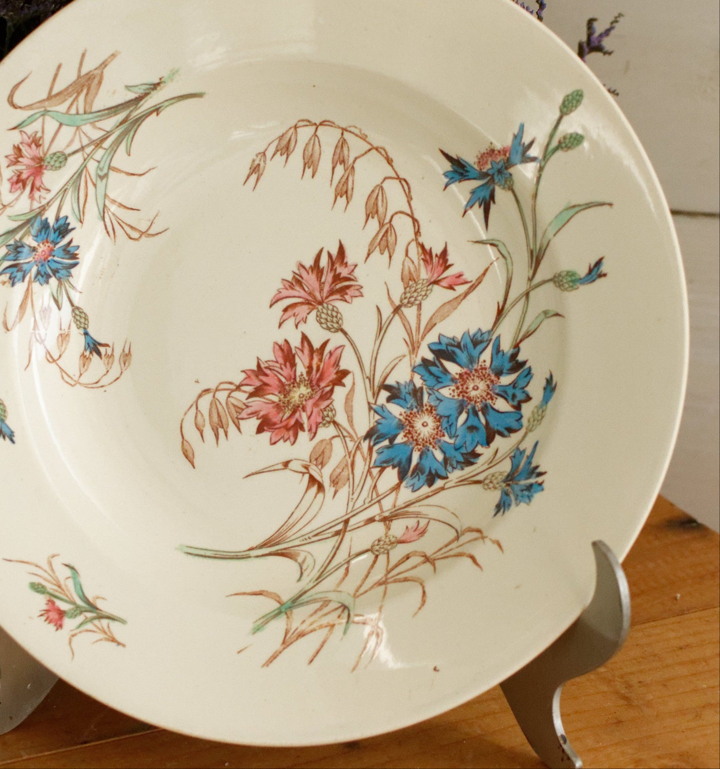 BLEUET K&G (Keller et Guérin) Lunéville French Antique Ironstone Polychrome Soup Plate Terre de Fer en Faience