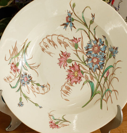 BLEUET K&G (Keller et Guérin) Lunéville French Antique Ironstone Polychrome Soup Plate Terre de Fer en Faience