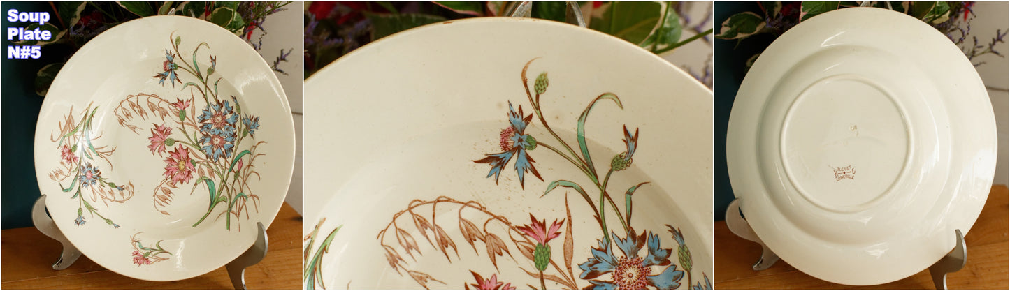 1890s/1900s ~ "BLEUET" K&G (Keller et Guérin) Lunéville ~ French Antique Ironstone Polychrome Soup Plate ~ Terre de Fer en Faience