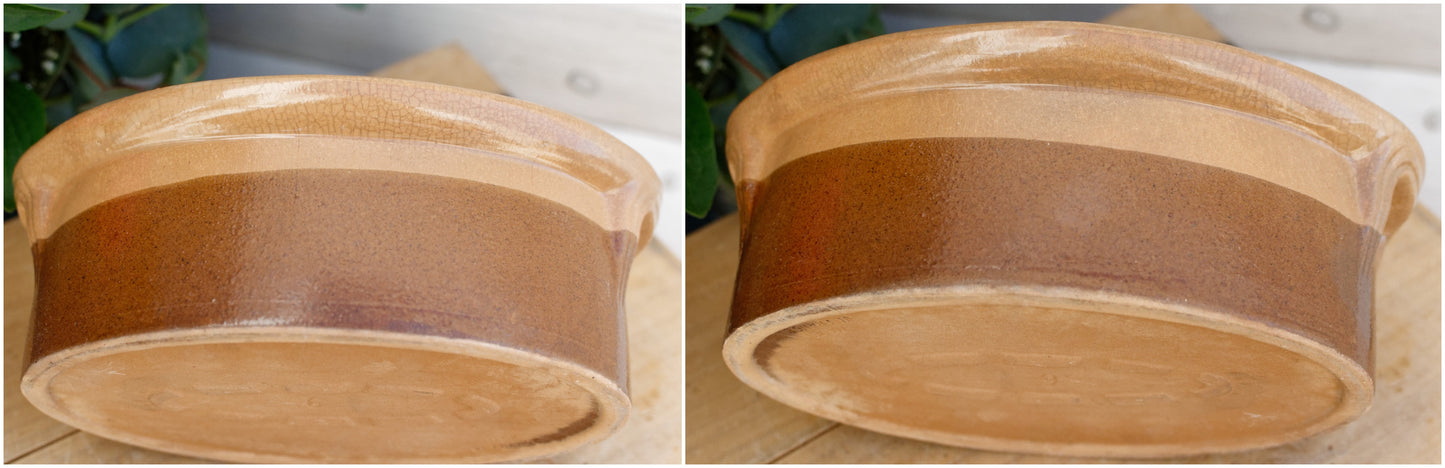 1950s La Bourguignonne French Vintage Oval Foie Gras Lidded Terrine Pot Casserole Stoneware for Pate Made in France