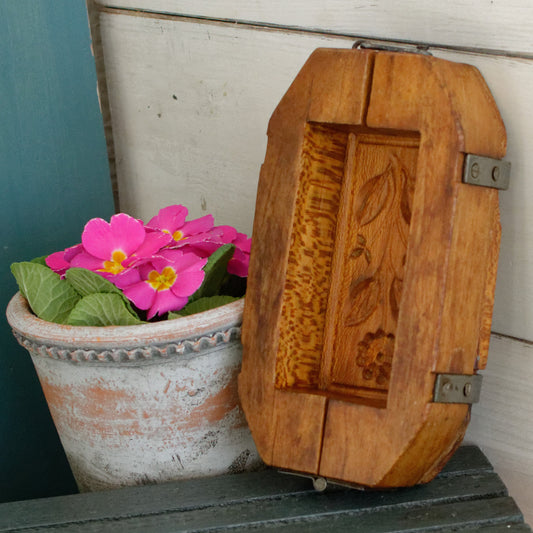 French Vintage Wooden Hand-Carved Butter Mold Moule a Beurre en Bois Medium Stamp Press Mould Leave Design