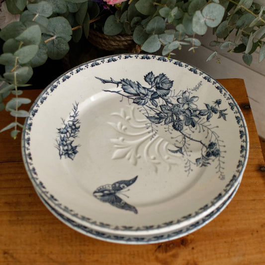 CARMEN Motif Sarreguemines U&C French Antique Ironstone Blue Transferware Asparagus Plate Terre de fer en Faience