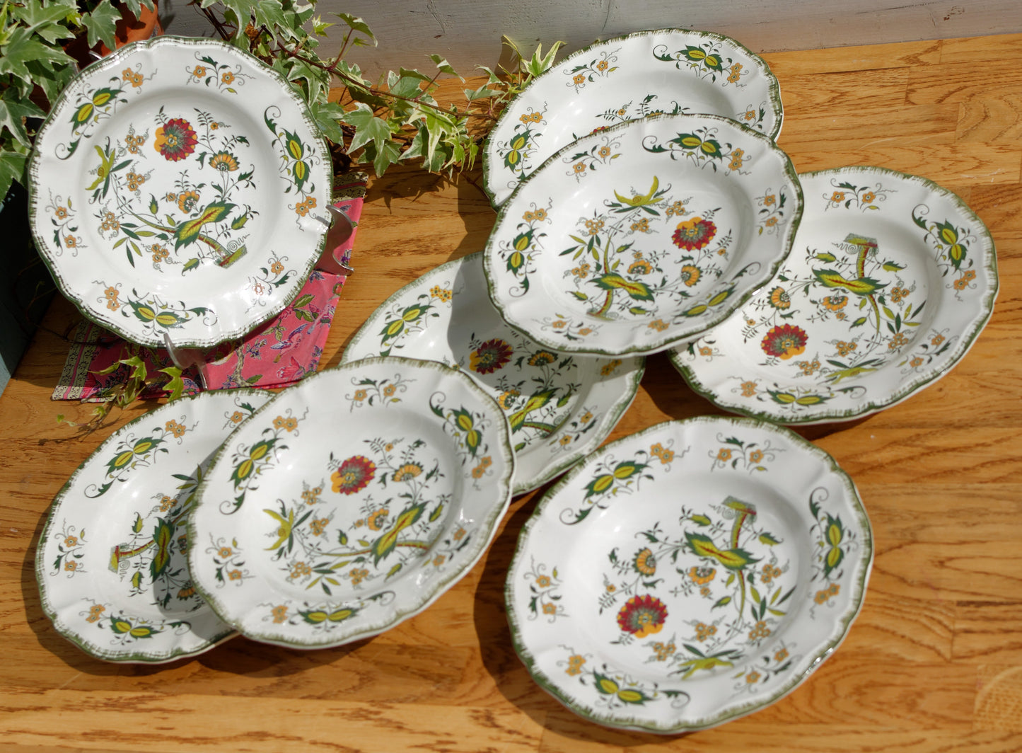French Vintage Ironstone Polychrome Soup Plate CLARENCE Edite par Sarreguemines France - Decor Garanti inalterable Terre de Fer Faience