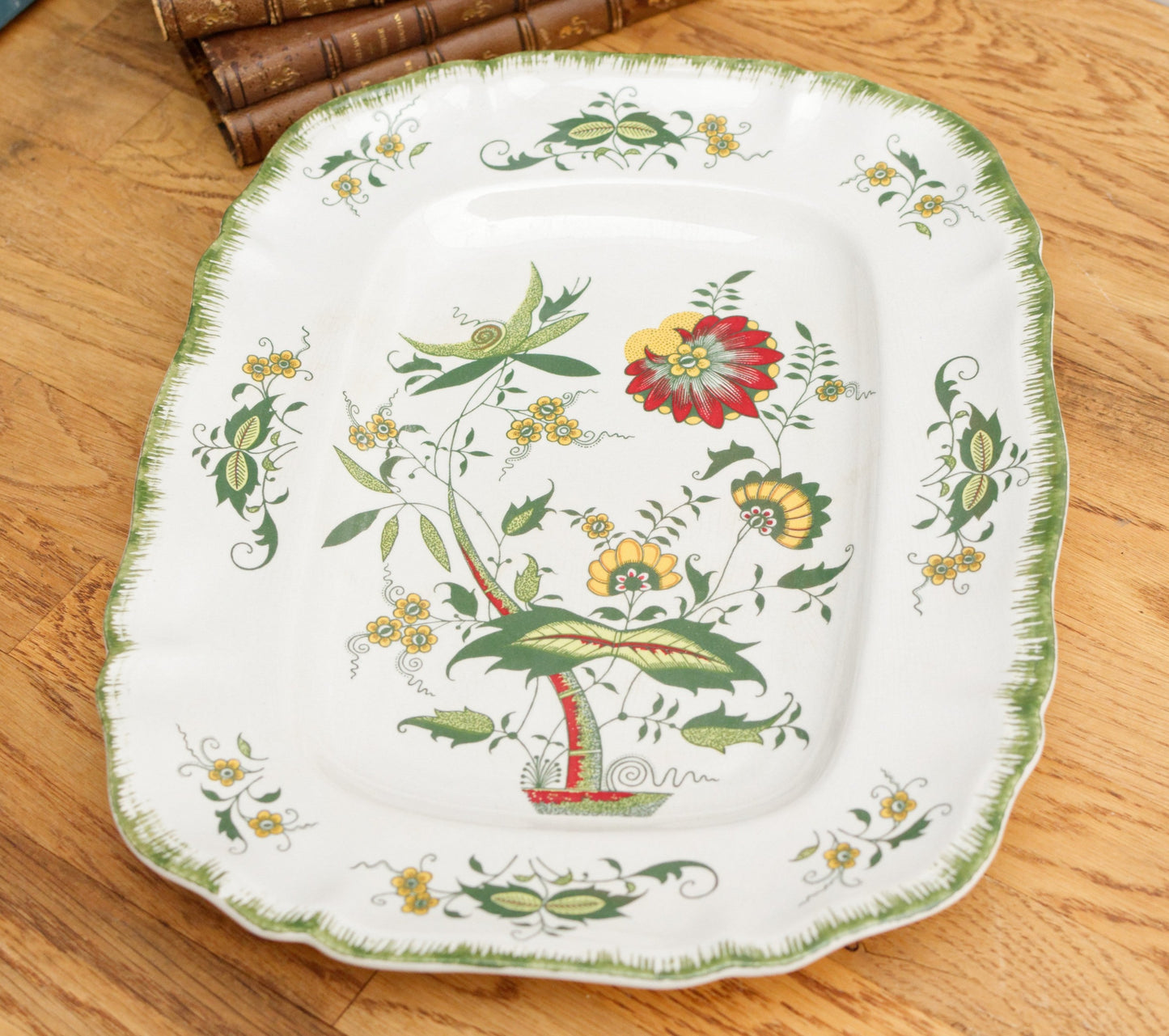 CLARENCE par SARREGUEMINES France Decor Garanti inalterable French Vintage Hand-Painted Ironstone Polychrome Rectangle Serving Plate Terre de fer faience