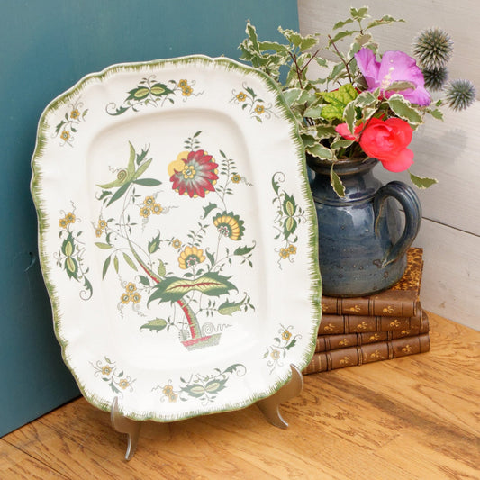 CLARENCE par SARREGUEMINES France Decor Garanti inalterable French Vintage Hand-Painted Ironstone Polychrome Rectangle Serving Plate Terre de fer faience