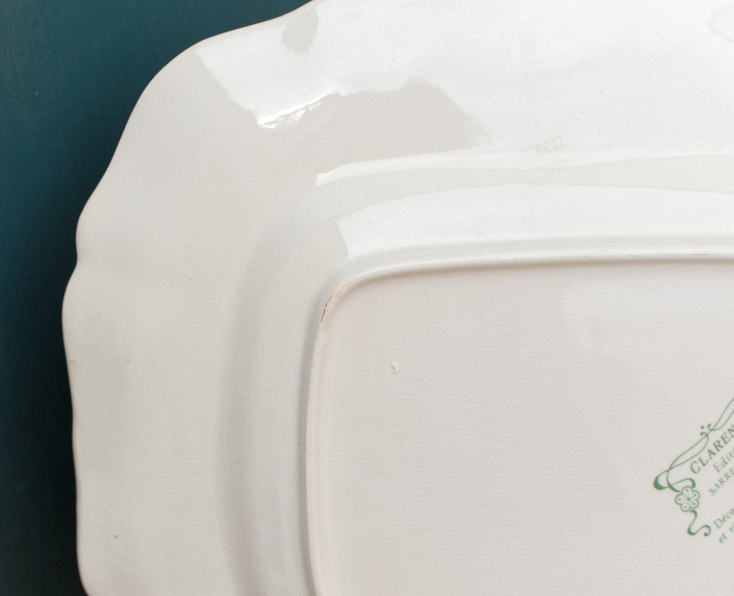 CLARENCE par SARREGUEMINES France Decor Garanti inalterable French Vintage Hand-Painted Ironstone Polychrome Rectangle Serving Plate Terre de fer faience