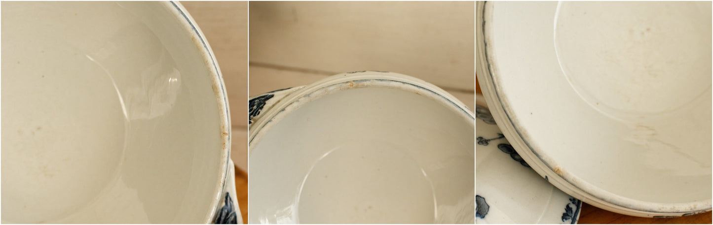 CARMEN Sarreguemines U&C French Antique Ironstone Blue Transferware Small Soup Tureen Soupiere Terre de Fer Faience