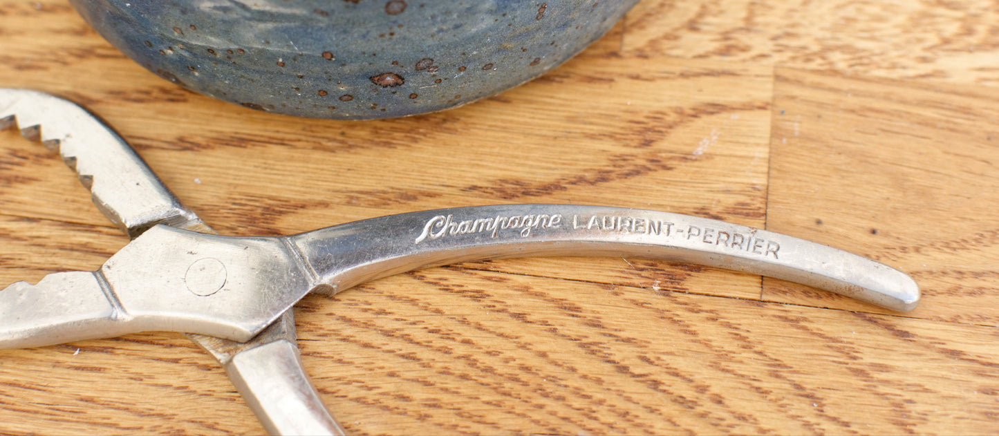 French Vintage CHAMPAGNE Laurent Perrier Cork Pliers Puller Silver Plated Barware Made in France