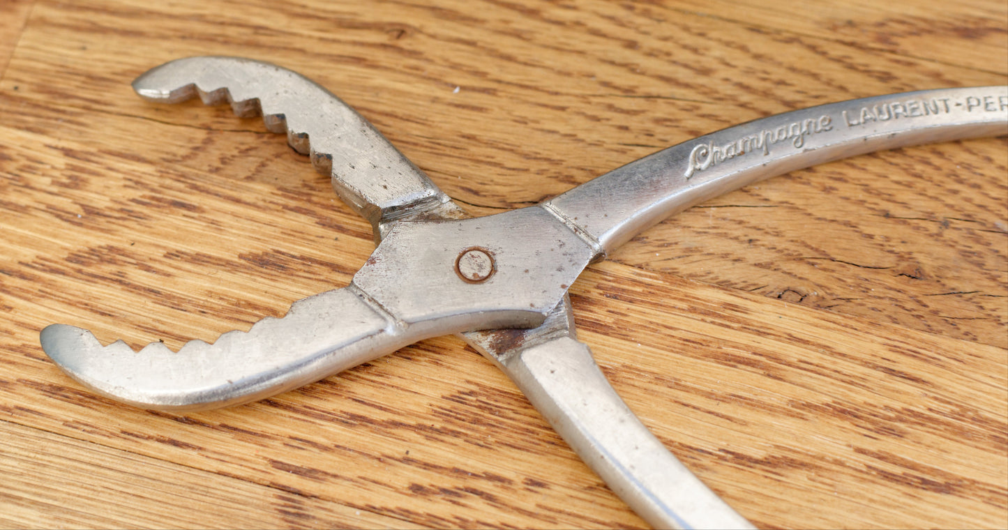 French Vintage CHAMPAGNE Laurent Perrier Cork Pliers Puller Silver Plated Barware Made in France