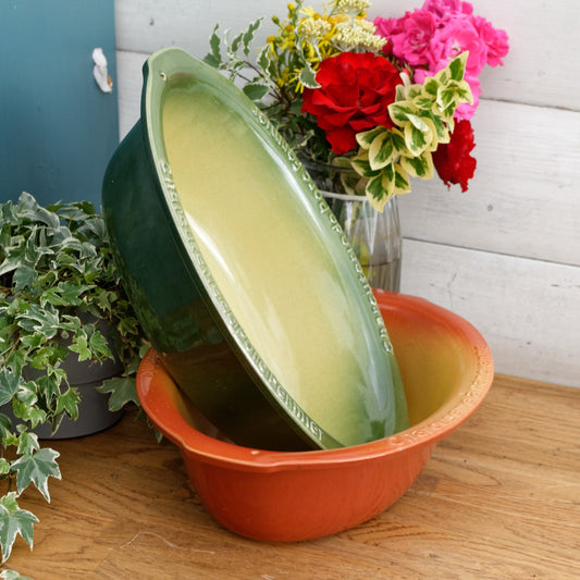 French Vintage "Charcuterie de Porc Fermier/L'Ancienne" Glazed Ceramic Stoneware Oval Casserole Dish Enameled Sandstone Gratin Pan