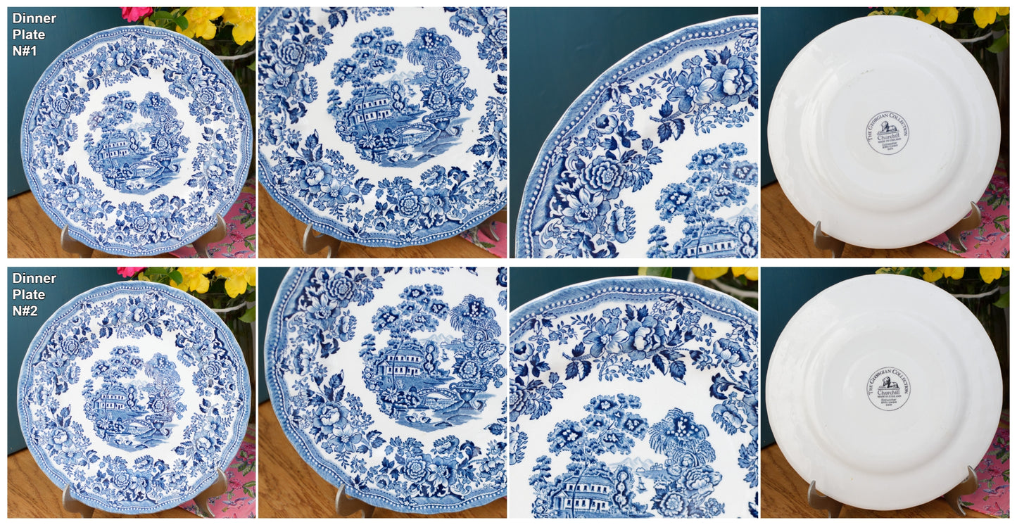Churchill The Georgian Collection English Vintage Ironstone Blue Transferware Collectible Porcelain Fine China Blue Plate Made in England