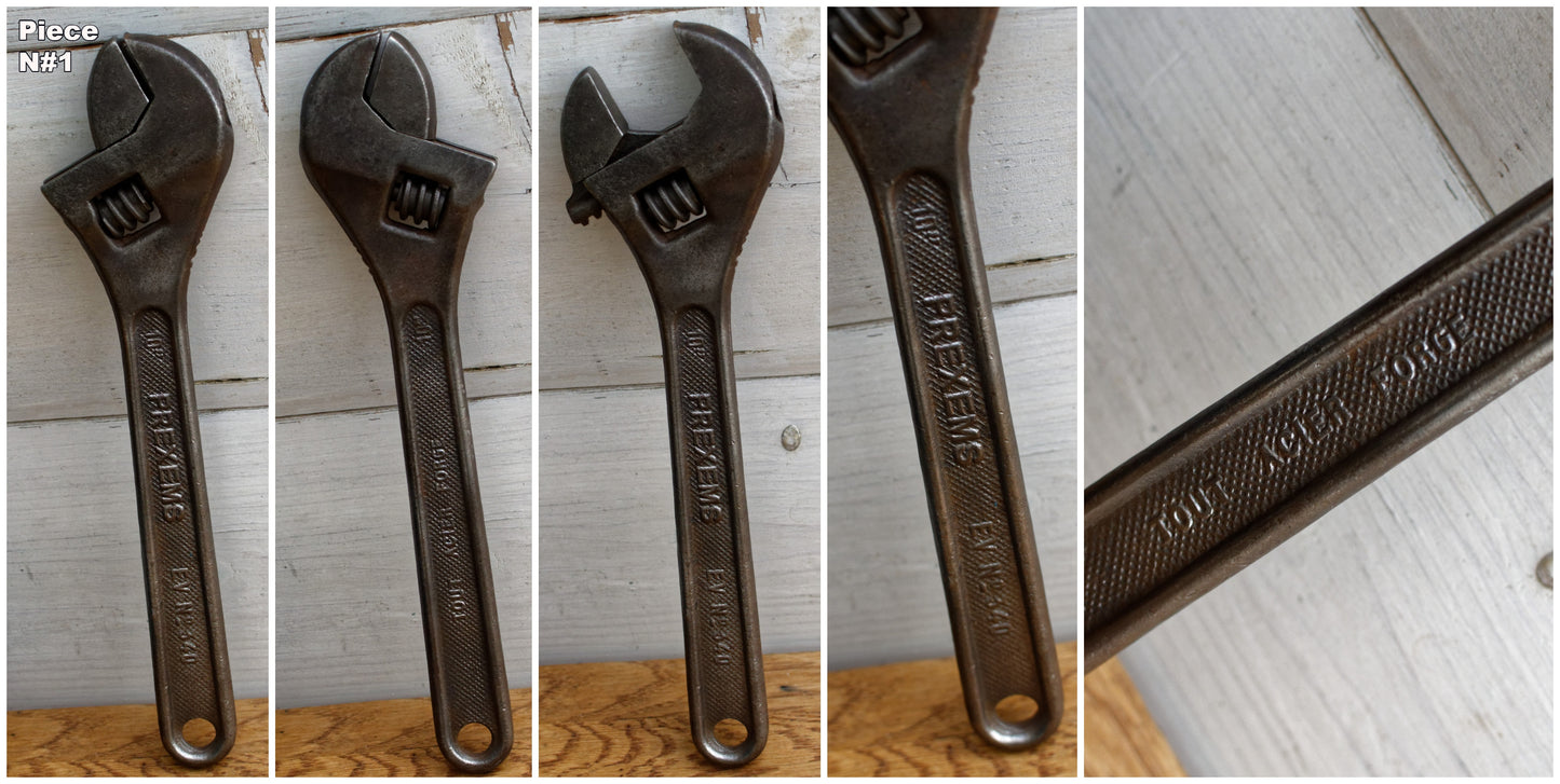 Antique Adjustable Craftmans Wrench PREXEMS GEDORE MOVO BAHCO DOWINAT Vintage Forged Steel Clé a Cremaillaire Molette Farmhouse Manual Tool
