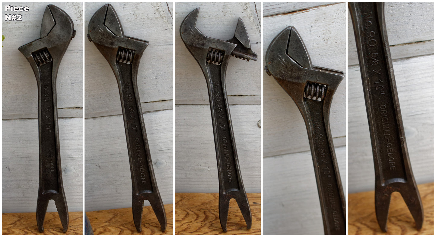 Antique Adjustable Craftmans Wrench PREXEMS GEDORE MOVO BAHCO DOWINAT Vintage Forged Steel Clé a Cremaillaire Molette Farmhouse Manual Tool