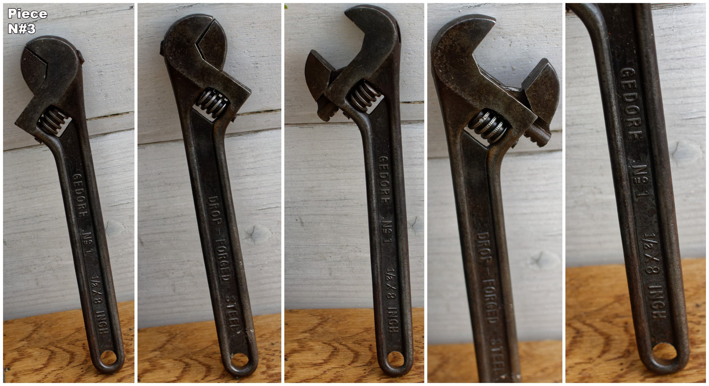 Antique Adjustable Craftmans Wrench PREXEMS GEDORE MOVO BAHCO DOWINAT Vintage Forged Steel Clé a Cremaillaire Molette Farmhouse Manual Tool