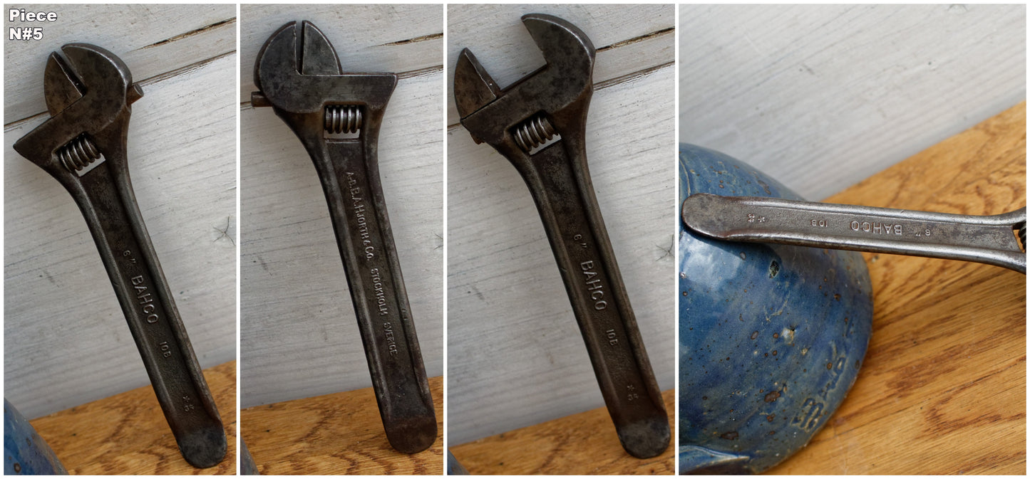 Antique Adjustable Craftmans Wrench PREXEMS GEDORE MOVO BAHCO DOWINAT Vintage Forged Steel Clé a Cremaillaire Molette Farmhouse Manual Tool