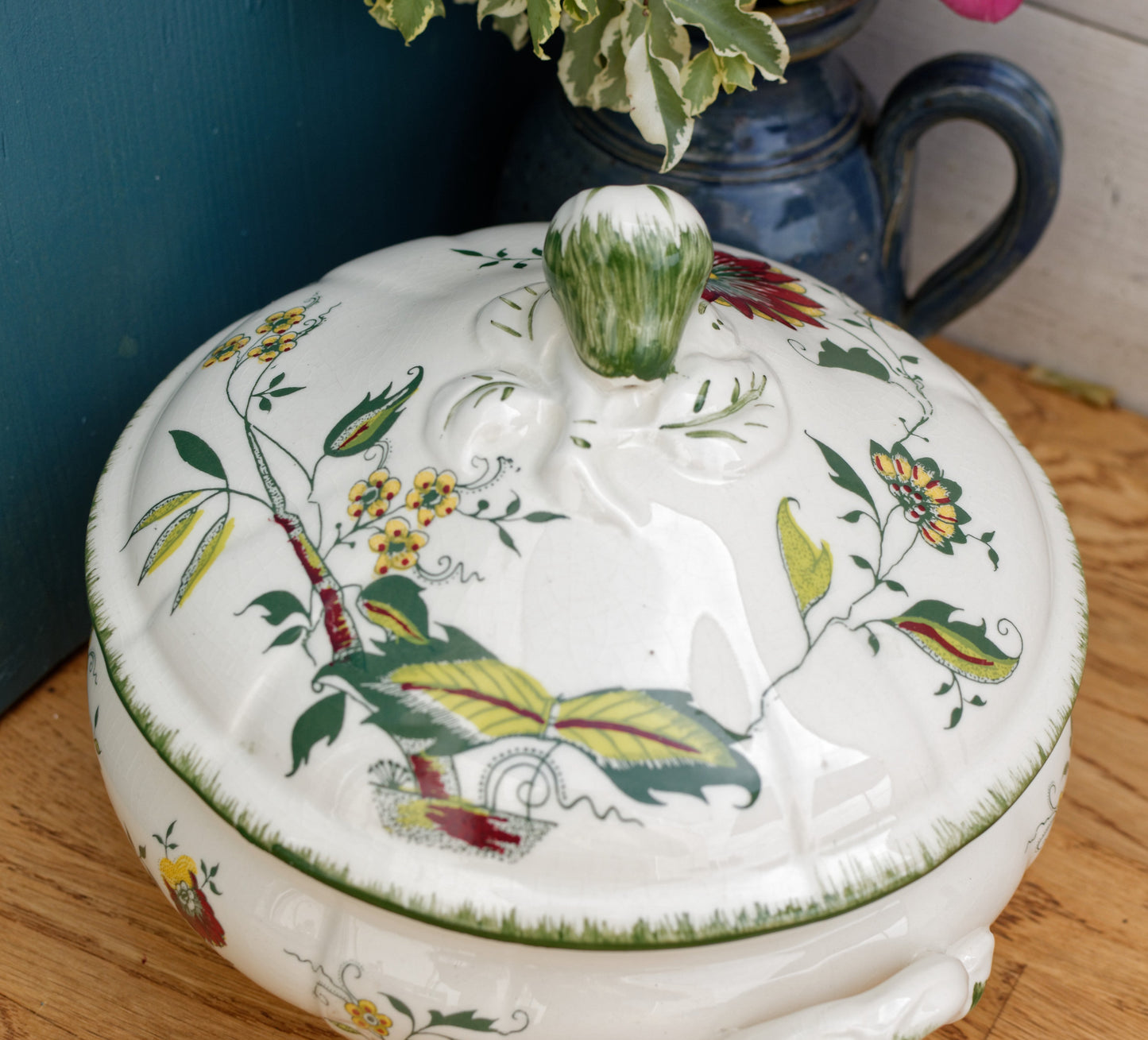 CLARENCE SARREGUEMINES France Decor Garanti inalterable French Vintage Hand-Painted Ironstone Polychrome Soup Tureen "Soupiere"