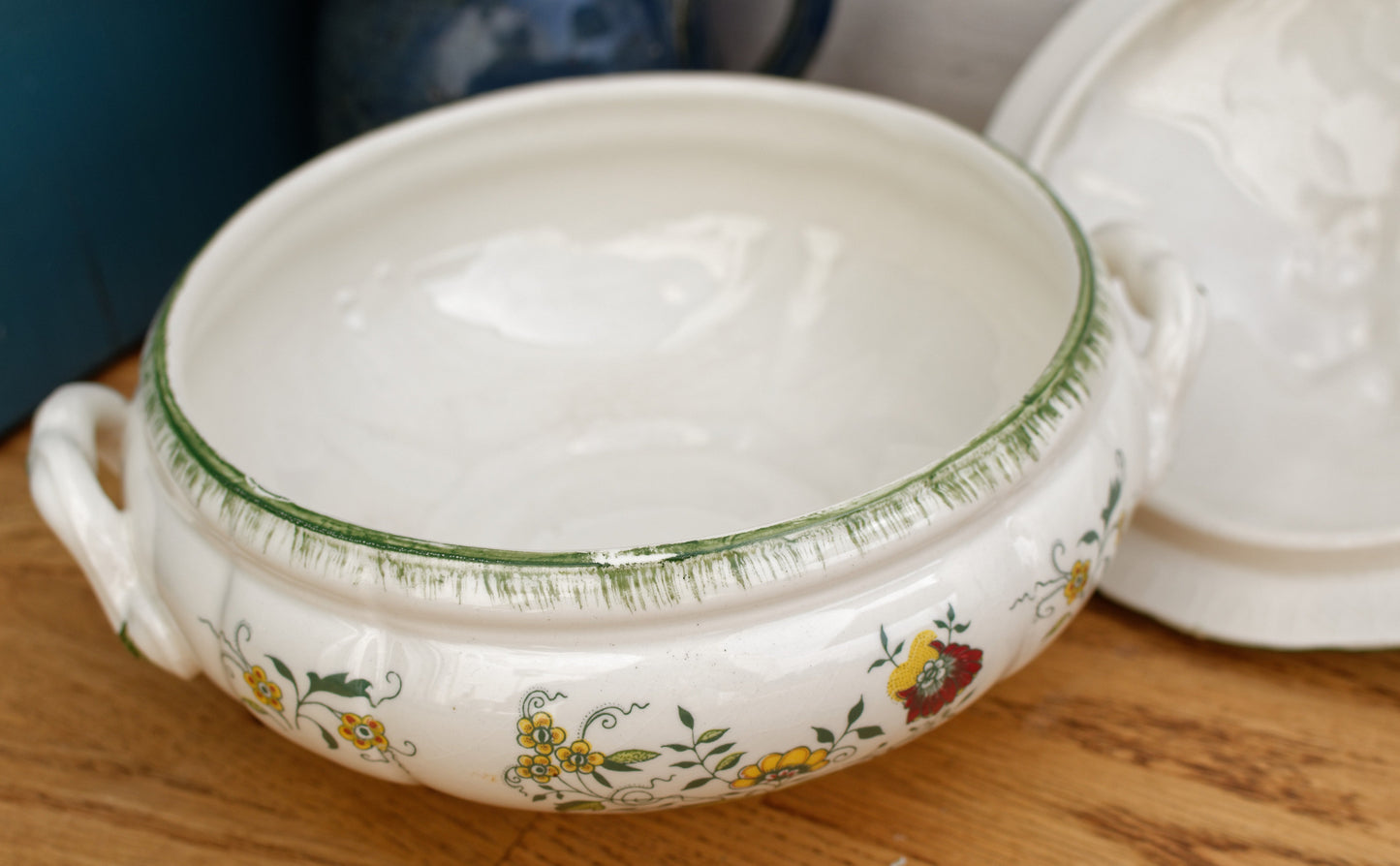 CLARENCE SARREGUEMINES France Decor Garanti inalterable French Vintage Hand-Painted Ironstone Polychrome Soup Tureen "Soupiere"
